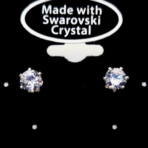 1 CTW Made with Swarovski Crystal Diamond Round Stud Earrings-4MM - Picture 3 of 5